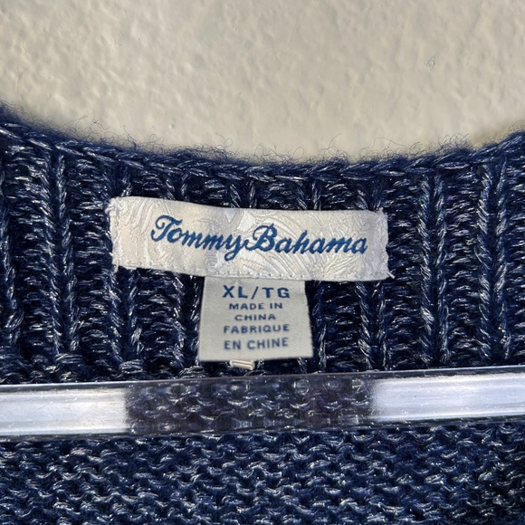 Tommy Bahama women size XL knit sweater navy wool blend shimmer balloon sleeve - Picture 11 of 13